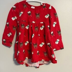 Mini club 12/18m Red Christmas long sleeve Dress with Snowman and Reindeer Print